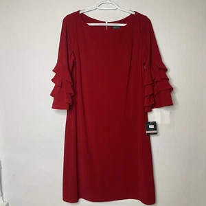 Gabby Skye rotes Damenkleid, wellige Rüschendetails, Größe 12, neu mit Etikett - Bild 1 von 11