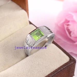 Natural Peridot Gemstone with 925 Sterling Silver Ring for Men's #F9112 - Picture 1 of 7