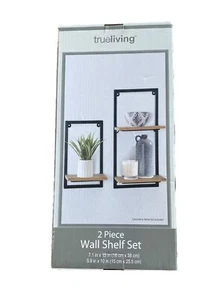 Wall Shelf 2 Piece Set Black & Natural Farmhouse Home Decor Decorative New - Picture 1 of 6