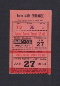 RARE 1954 CHAMPIONSHIP ARCHIE MOORE vs JOEY MAXIM boxing ticket MIAMI DYKES - Picture 1 of 2
