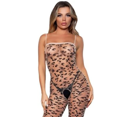 Bodystocking estampado de leopardo correas de espagueti sin pies sin entrepierna 2154 Foto 1 de 4