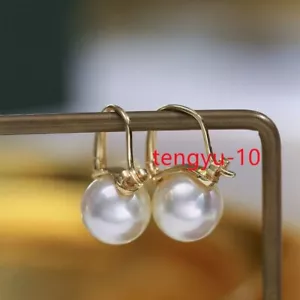 STUNNING AAAA+ Japanese Akoya Round 9-10mm White Pearl Earring 18K YELLOW GOLD - Picture 1 of 4