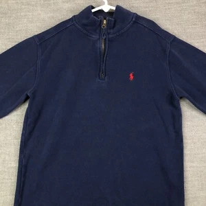 Polo Ralph Lauren Pullover Boys L 14 16 Navy Blue 1/4 Zip Sweater Pony Logo - Picture 1 of 10