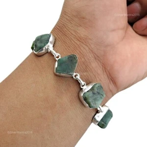 Smaragd Stein Massiv Sterling Silber Kette Hochzeit Verlobung Neu Blende Armband - Bild 1 von 8