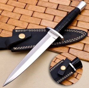 Handmade D2 Sykes Fairbairn Double-Edged Military Stiletto Dagger Knife & Sheath - Picture 1 of 6
