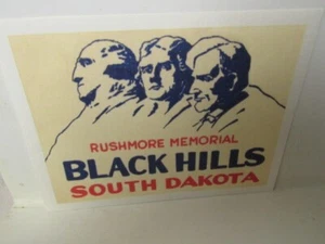 Vintage Rushmore Memorial Black Hills South Dakota Gepäckaufkleber auf Originalkarte - Bild 1 von 1
