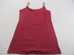 Active Basic Womens Shirt 1XL Red Long Tank Spaghetti Strap Stretch Cotton Solid - Picture 1 of 11