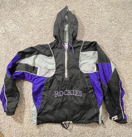 Vintage  MLB Colorado Rockies Black Pullover Windbreaker Jacket Youth XL Cover