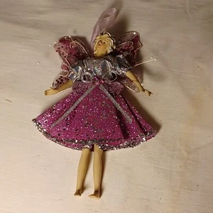 Fairy 9" Tall Tree Ornament Or Decor Pretty In Pink Plastic Body Ribbons Glitter - Imagen 1 de 3