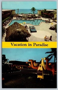 Postcard Miami Beach Florida c1967 Sahara Resort Motel Dual View Pool Ocean - Picture 1 of 2