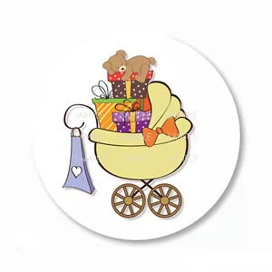 30 Baby Shower Labels Scrapbook Stickers 1.5" Round Baby Stroller Envelope Seals - Picture 1 of 1