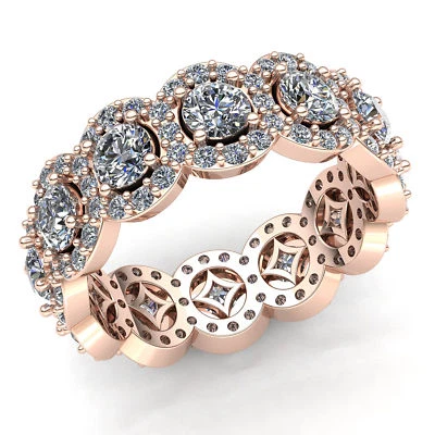 Aliança de casamento halo solitário feminina diamante redondo real 5 quilates ouro 18K - Imagem 1 de 4