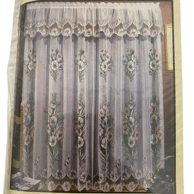 Cortina de encaje floral pintada a mano vintage un panel adjunto cenefa Shabby Chic Foto 1 de 4