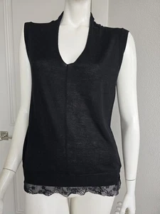 Forever 21 Black Sleeveless Top Vest V-neck  Lace Back Sz XS - Picture 1 of 8