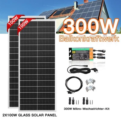 300W Wechselrichter PV Balkonkraftwerk Solarpanel Mono + 200W Glass Solarmodule - Bild 1 von 4