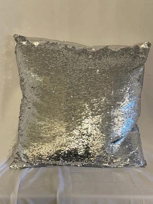 NWOT NEW Aviva Stanoff 18” x 18” Luxury Sequin Pillow Silver Grey w/ White Back - Image 1 of 4