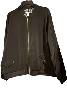 Susan Graver Bomber Jacket Solid Black Zip Front Lightweight Women's XL - Picture 1 of 6
