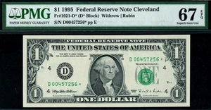 1995* $1 Cleveland STAR Federal Reserve Note FRN • PMG 67 EPQ • 1921-D* - Picture 1 of 2