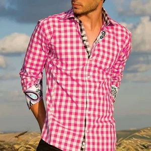 BERTIGO Pepe 52 Cotton Designer Shirt Men's Size XL Pink White Check NWOT - Picture 1 of 16