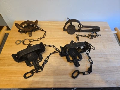 Lot of 4 Small Game Animal Spring Leg Hold Traps~Cabin/Man Cave/Barn Decor  - Image 1 of 4