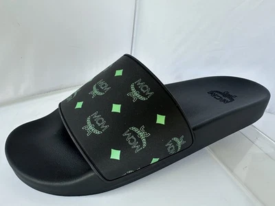 New MCM Men's Slider Sandals Size 10 Logo Black Rubber Green - Image 1 of 4