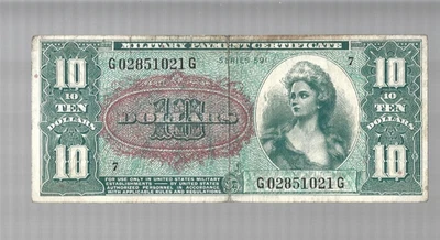 US Military Payment Cert💥series 591 ... $10 ... 🎯 Lot#3447 - Image 1 of 2