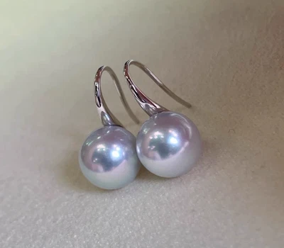 Beautiful AAAA 9-10mm Natural south sea white round pearl earring S925 Foto 1 de 4