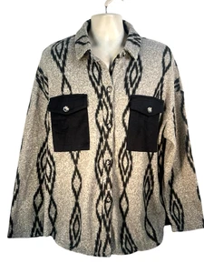 trade show aztec print cashmere like sweater shacket sz L grey black - Picture 1 of 5