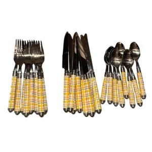 Juego de 24 cubiertos Hampton Silversmiths verde naranja blanco colores a cuadros - Imagen 1 de 5