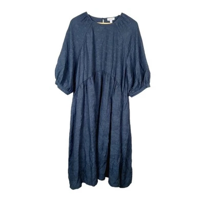 Nordstrom Midi Blue Floral Dress Puff Sleeves Lightweight A-Line - Image 1 of 4