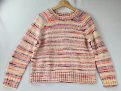 Loft Pink Yellow Purple Striped Sweater Polyster Pullover Long Sleeve Size Large - Image 1 of 4