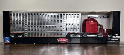 NewRay 1:32 Peterbilt 379 Pot Bell Live Stock LongHauler Red Die-Cast New In Box - Image 1 of 4