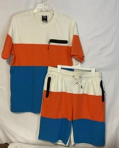 Herren Original Authentic Garments Zweiteiliges Short/Shirt Set Größe 2XL Orange/Blau - Bild 1 von 11