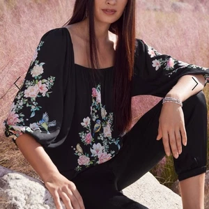 Blusa Top Johnny Was Byrdie Negra Floral Talla Pequeña Nueva Con Etiquetas - Imagen 1 de 13