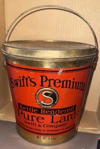 SWIFT'S PREMIUM Kettle 8 lb. Empty Lard Can Tin Pail Vintage Advertising RARE - Picture 1 of 6
