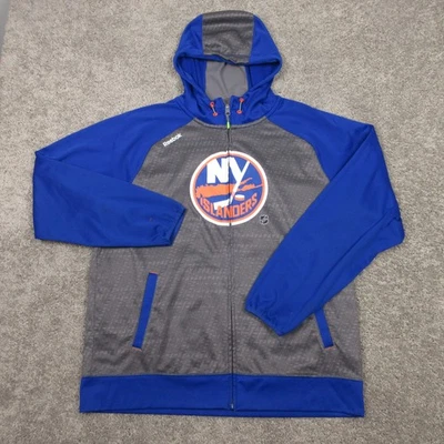 New York Islanders Sweater Mens XL Gray Blue Full Zip Hoodie Sweatshirt Reebok - Image 1 of 4