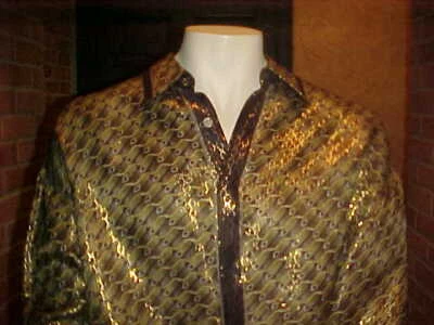 CAMISA VINTAGE HOMBRE ALBERTO CELINI SEDA METALIZADA OLIVA NEGRO GRIS Y BLANCO 2XLARGE Foto 1 de 4