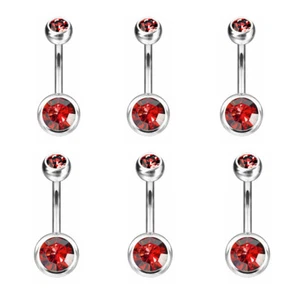 14G  6 pc Titanium Belly Button Navel Rings implant grade double Jewel Bezel set - Picture 1 of 16