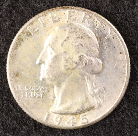 1945 Silver Washington Quarter Dollar (#UV01-117)-Beautiful BU Grade Condition! Cover