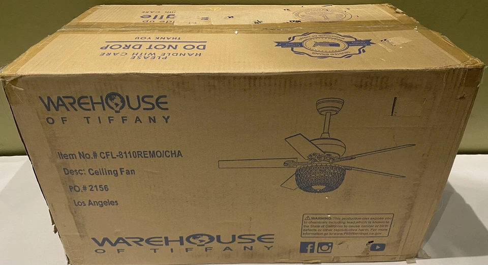 WAREHOUSE OF TIFFANY 2156 CFL-8110REMO/CHA 42 INCH CRYSTAL CEILING FAN - Image 1 of 4