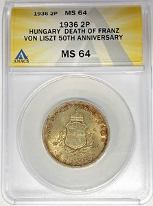1936 Ungarn 2 Pengo Münze ANACS MS 64 W4 - Bild 1 von 2