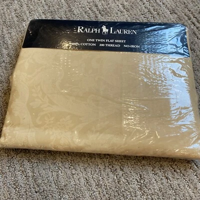 NUEVO Vintage Ralph Lauren Avery Café Beige Paisley Floral 2 Tonos DOBLE Sábana Plana Foto 1 de 3
