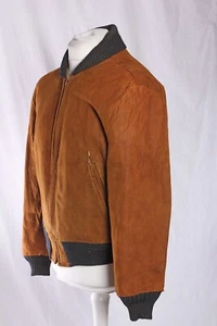 Vintage Suede Bomber Jacket Sherpa 50's Leather Coat Made in USA Dupont Quilon - Picture 1 of 16