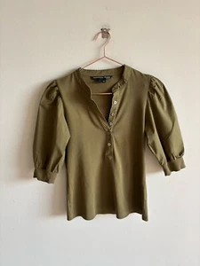 Veronica Beard Women Short Puff Sleeve Front Button Top Stone Army Size Small - Picture 1 of 15