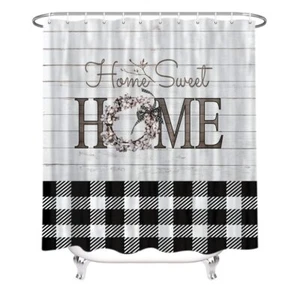 Black White Buffalo Check Plaid Shower Curtain Rustic Fabric Shower Curtains ... - Picture 1 of 7