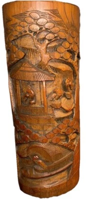Antique Chinese Carved Bamboo Brush Pot – Late Qing / Early 1900s - Image 1 of 4