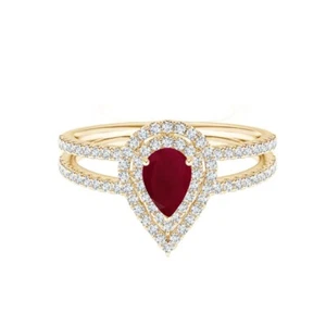 Cluster 0.75 Ctw Pear Ruby Gemstone 925 Sterling Silver Women Promise Ring - Picture 1 of 11