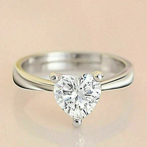 3Ct VVS1 Lab Created Diamond Heart Cut Engagement Wedding 14K White Gold FN Ring - Picture 1 of 10