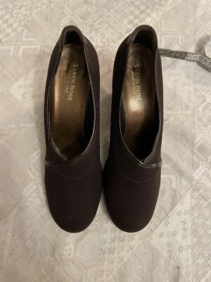 TARYN ROSE Size 9 Brown Leather Trim/Fabric Heels3” Pumps Shoes - Image 1 of 4