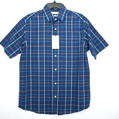 Camisa para hombre Roundtree & Yorke Gold Label S azul blanco naranja a cuadros nueva con etiquetas Foto 1 de 4